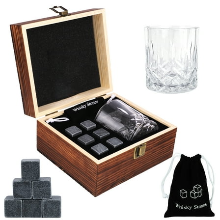 opvise Whisky Stones Glasses Single/Double Cup Gift Set Chilling Rocks Ice Cubes Cool Drinks Christmas Gift Birthday Present without Dilution with Wooden Box double cup