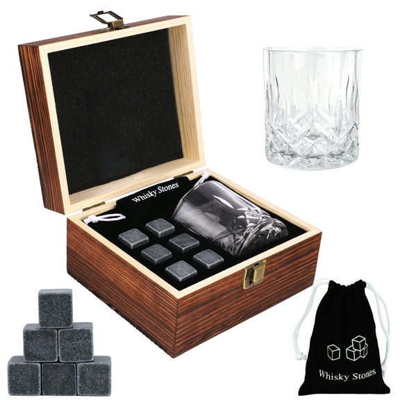 opvise Whisky Stones Glasses Single/Double Cup Gift Set Chilling Rocks Ice Cubes Cool Drinks Christmas Gift Birthday Present without Dilution with Wooden Box double cup