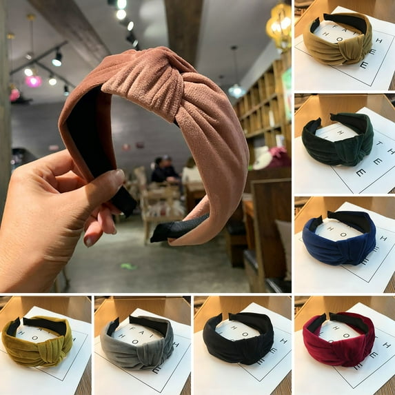 opvise Wide Brim Headband Elastic Elegant Knotted Plush Texture Korean Style Daily Wear Velvet Women Autumn Hair Bands Daily Wear Wine Red