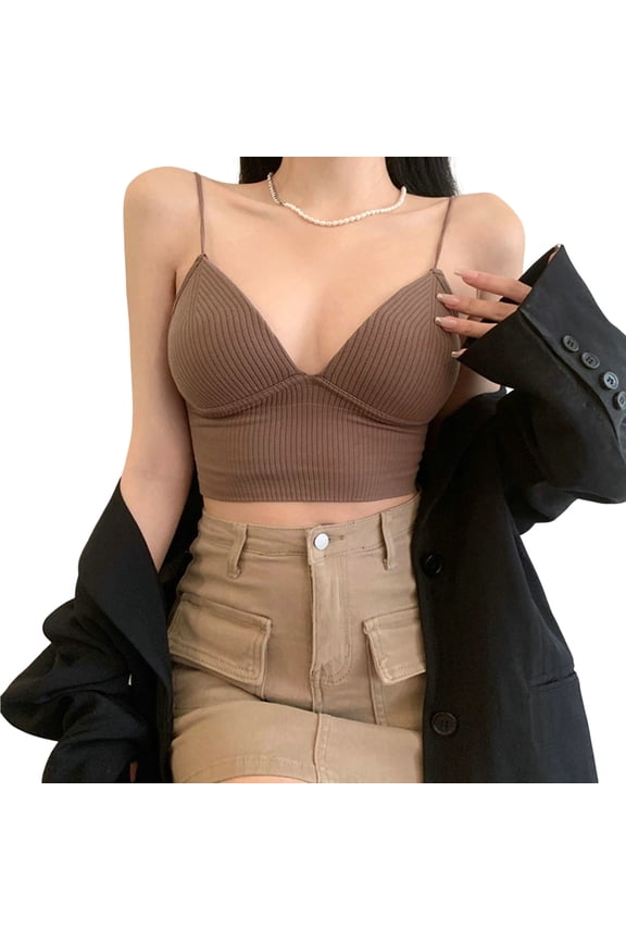 Women Bra Vest Seamless Spaghetti Strap Wire-Free Short Sleeveless Push Up V-Shaped Backless Women Brassiere Women Clothes Black