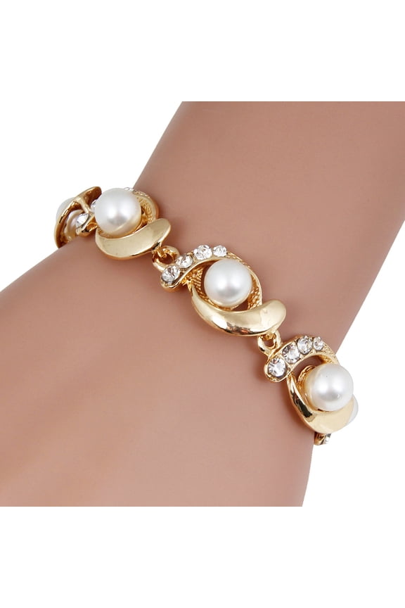 Women Bracelet Electroplating Rhinestone Luxurious Bright Luster Decoration Temperament Adjustable Imitation Pearls Bracelet Jewelry Accessory