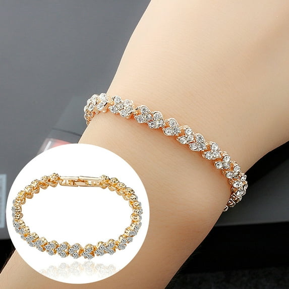 opvise Women Full Cubic Zirconia Inlaid Bracelet Bangle Party Jewelry Gift