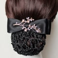 thumbnail image 1 of opvise Women Hair Net Temperament Flower Shape OL Style Fishnet Hair Decoration Decorative Soft Bow-knot Lady Bud Hair Net for Airline Stewardess Light Grey, 1 of 8