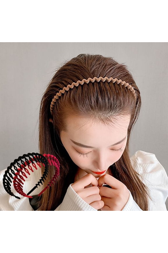 Women Headband Wave Shape Teeth Anti-slip Solid Color Elastic Hair-fixed Soft Edge Narrow Daily Hair Hoop Hair Accessory C