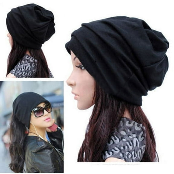 opvise Women Men Fashion Winter Warm Crochet Knit Scarf Hip-Hop Cap Beanie Hat Black
