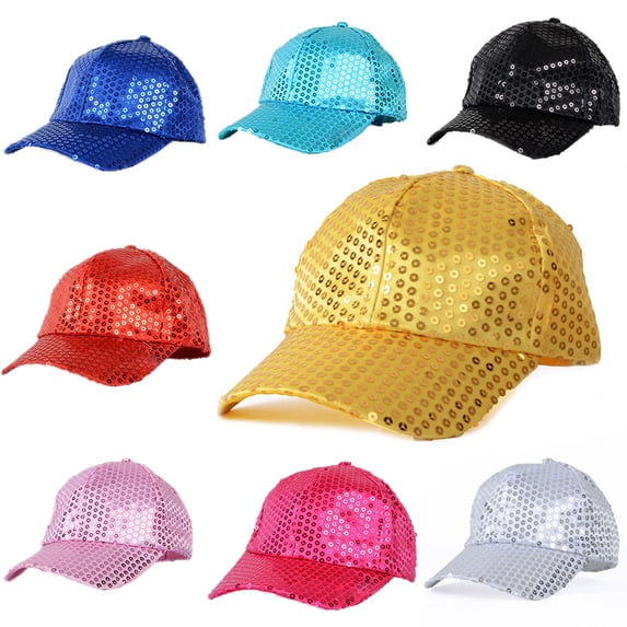 opvise Women Men Glitter Sequins Baseball Caps Snapback Hats Party Outdoor Adjustable Silver