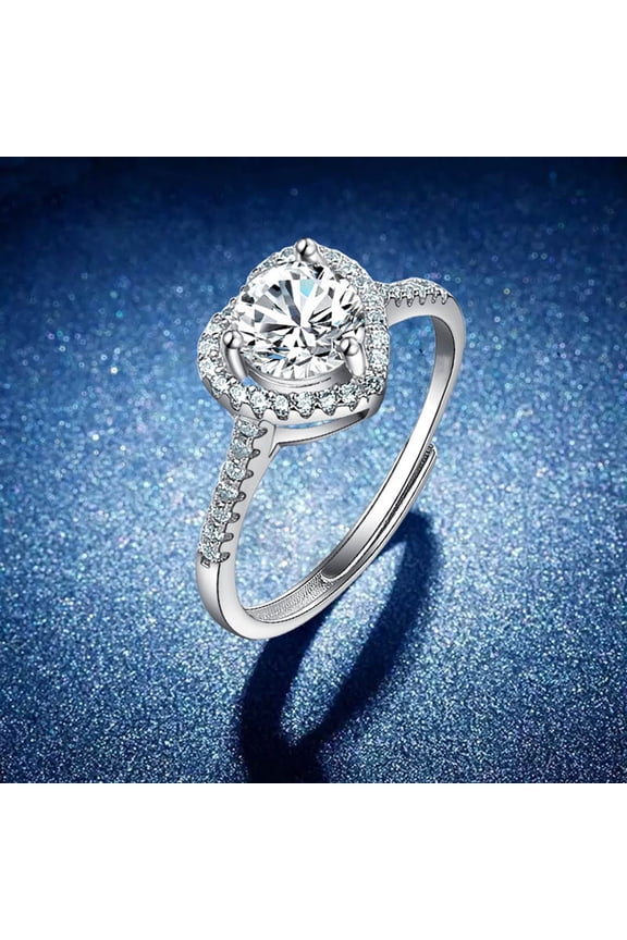 Women Ring Heart Shape Cubic Zirconia Jewelry Shining Finger Ring for Wedding Party Prom Banquet Silver