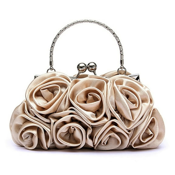 opvise Women Rose Flower Pattern Faux Silk Handbag Bridal Clutch Bag for Wedding Evening Party