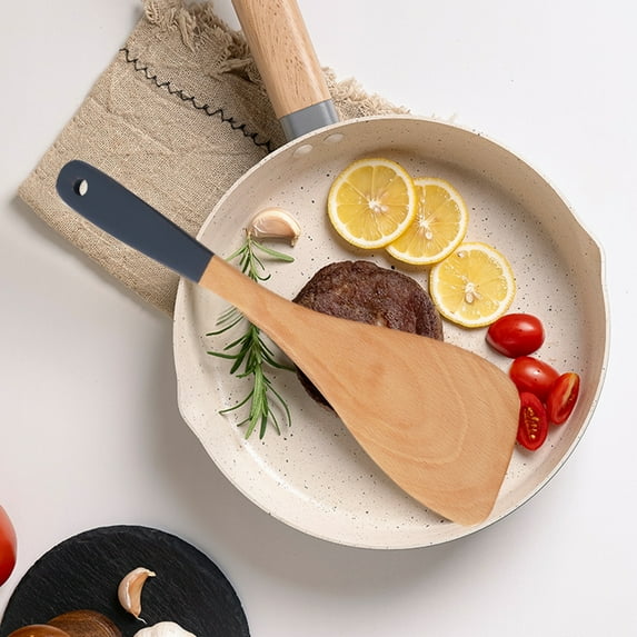 opvise Wooden Spatula Soup Spoon with Ergonomic Handle Non-Slip Heat-Resistant Stir-Fry Pan Spatula Rice Spoon D