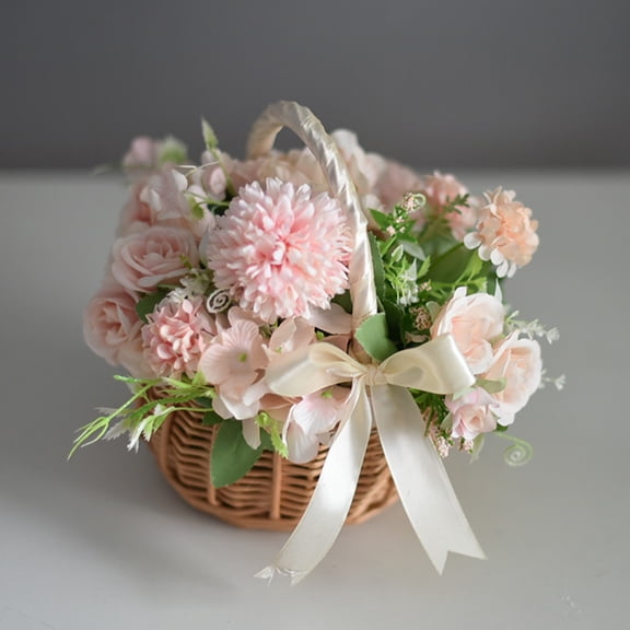 opvise Woven Baskets Eco-friendly Multi-functional Wicker Handle Woven Wicker Basket for Anniversary White