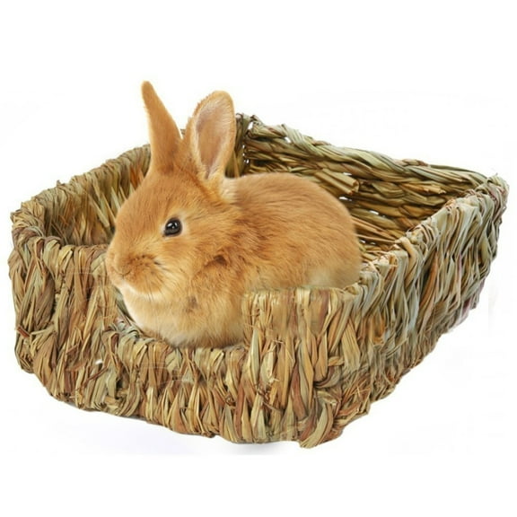 opvise Woven Grass Small Pet Rabbit Hamster Guinea Pig Cage Nest House Chew Toy Bed Wood brown