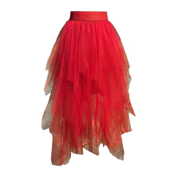 oqasdz Asymmetrical Layered Midi Skirts for Women High Waist Elastic Stretch Flowy Hem Elegant Solid Color Party Evening Wear Fashionable