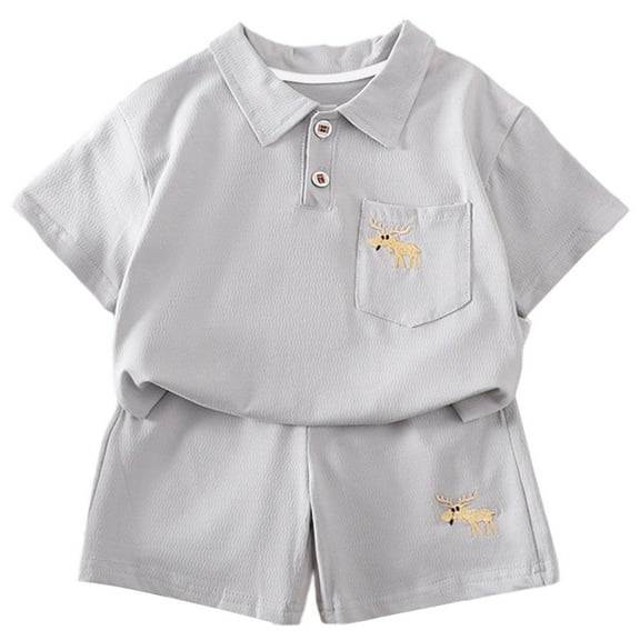 oqasdz Baby Boy Clothes Cartoon Animal Prints Lapel Short Sleeve Shirt and Shorts Casual formal Outwear Two Piece Set /7-8 Years