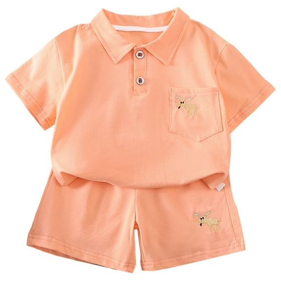 oqasdz Baby Boy Outfits Cartoon Animal Prints Lapel Short Sleeve Shirt and Shorts Casual formal Outwear Two Piece Set /7-8 Years