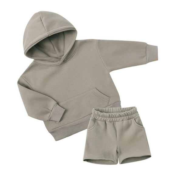 oqasdz Baby Boy Outfits Child 2PCS Solid Color Long Sleeve Hoodie Sweatsuit and Elastic Waist Shorts Casual Loose Tracksuit Size 5-6 Y