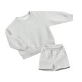 thumbnail image 1 of oqasdz Baby Boy Outfits Child 2PCS Solid Color Long Sleeve Pullover and Elastic Waist Shorts Casual Loose Tracksuit Size 5-6 Y, 1 of 7