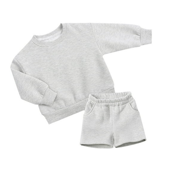 oqasdz Baby Boy Outfits Child 2PCS Solid Color Long Sleeve Pullover and Elastic Waist Shorts Casual Loose Tracksuit Size 5-6 Y