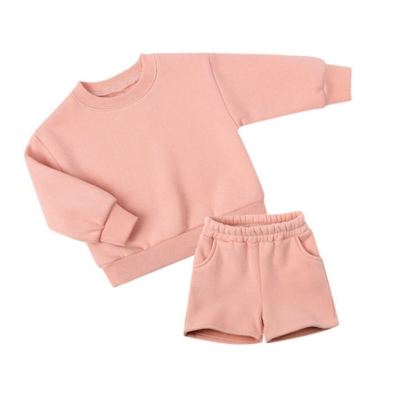 oqasdz Baby Boy Outfits Child 2PCS Solid Color Long Sleeve Pullover and Elastic Waist Shorts Casual Loose Tracksuit Size 7-8 Y