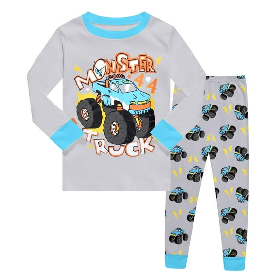 oqasdz Baby Boy Outfits Children Long Sleeve Cartoon Truck Prints Soft Pullover and Pant Sleepwear Casual Loose Pajama Set /7-8 Years