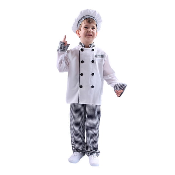 oqasdz Baby Boy Outfits Kids Chef With Hat And Apron Dress Up For Baking Cooking Class Party Cook Theme Event Stage Show Chef Coat Outfit