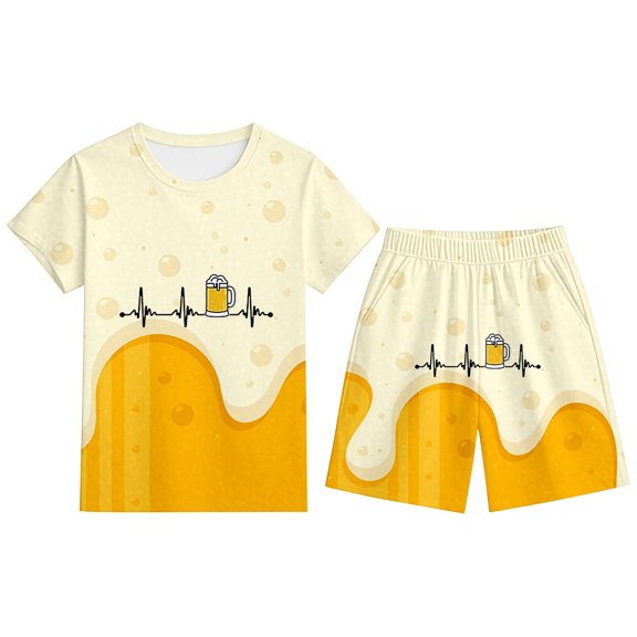 oqasdz Baby Boy Outfits Kids Girls Festival Cute Print Short Sleeve T Shirt Tops and Elastic Waist Shorts Casual Fahsion Clothes Set /3 Y