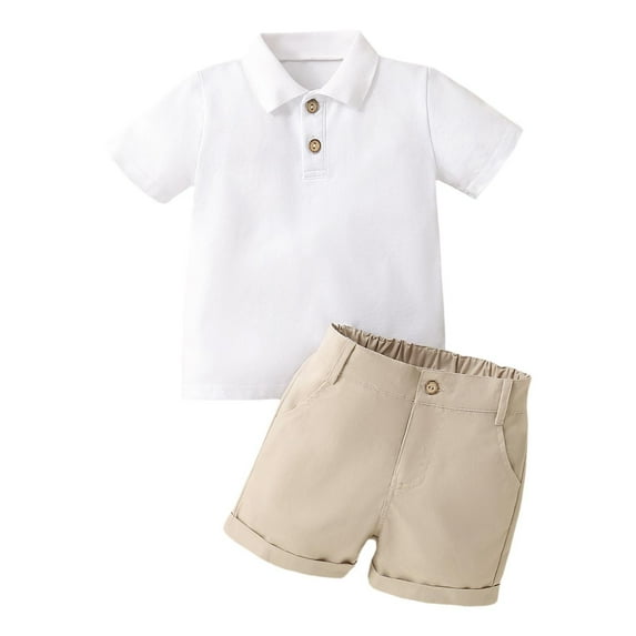 oqasdz Baby Boy Outfits Toddler Short Sleeve Lapel Solid Color Polo Shirt and Casual Shorts Athleisure Outfit Sets Size 18-24 M