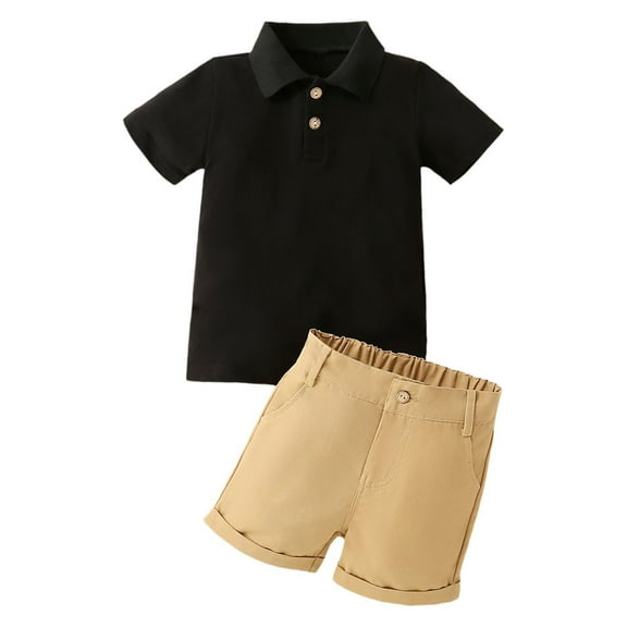 oqasdz Baby Boy Outfits Toddler Short Sleeve Lapel Solid Color Polo Shirt and Casual Shorts Athleisure Outfit Sets Size 9-18 M