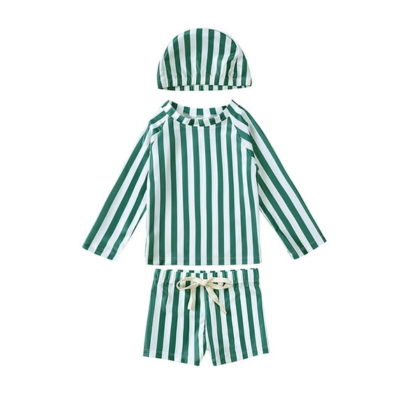 oqasdz Baby Boy Swimsuit 3PCS Set Toddler Srtiped Bathing Suit and Swim Trunk with Swim Cap Swim Suits Size 4 Y-5 Y