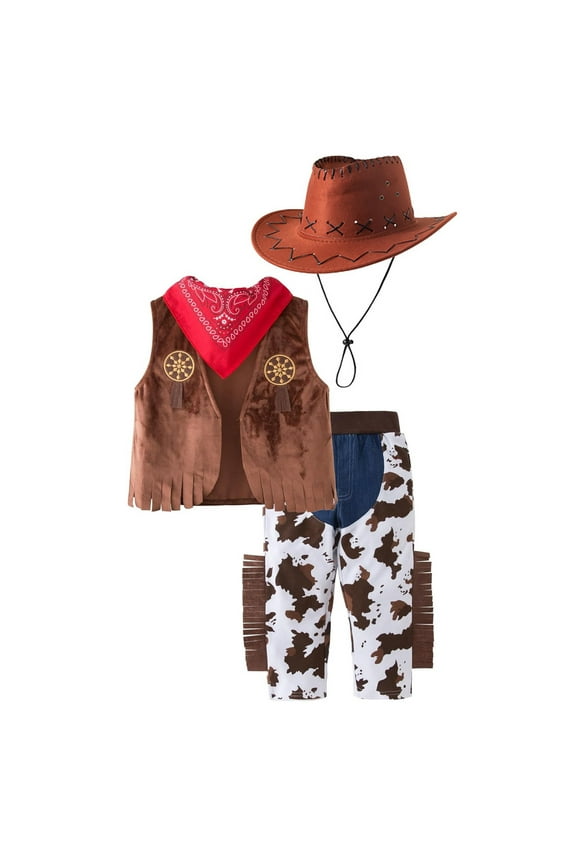 Baby Girl Clothes Western Cowboy Style Kids 4 Piece Event Dress Up Party Stage Performance Clothing Sets Casual Outdoor