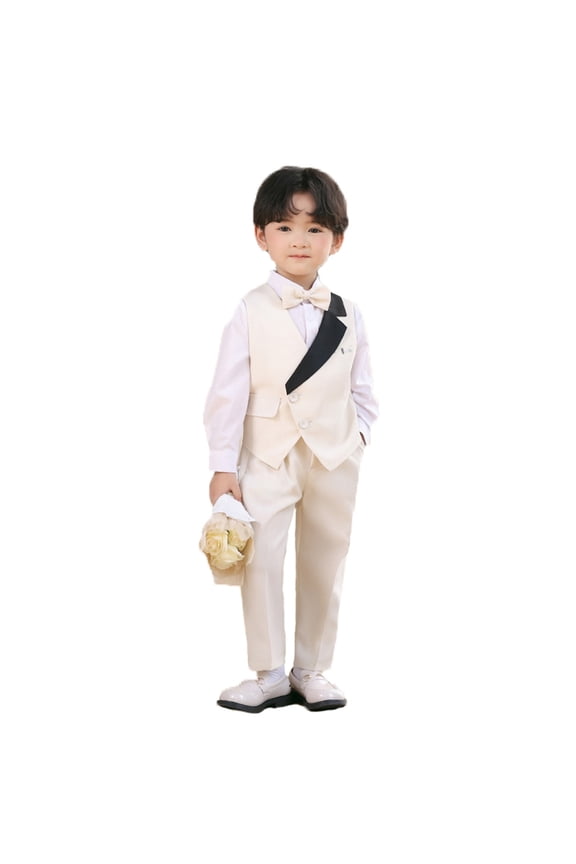 Baby Girl Outfits Boys Formal British Style Pageant Tuxedo Vest Outfit Long Sleeve Shirt and Pants with Bow Tie Suspenders For Wedding Size 3 Y-4 Y