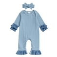 thumbnail image 1 of oqasdz Baby Girl Outfits Striped Lace Romper And Headband 2 Piece Set Outfit Sun Summer Playwear Casual Loose Fit Outdoor Daily Wear Size 0 M-3 M, 1 of 2