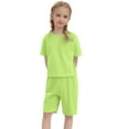 thumbnail image 1 of oqasdz Baby Girl Outfits Toddler Kids Solid Color Short Sleeve T Shirt Crewneck Tops Shorts Sports Outfit Sets Casual Outdoor, 1 of 4