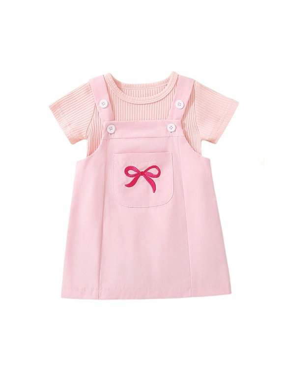 Baby Girls Outfit with Layered Straps and Embroidery Dress Bodysuit Twin Lace for Soft Clothes Sets