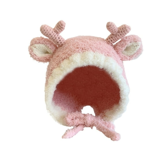 oqasdz Baby Hat Fall and Winter Cute Deer Horn Ear Protection Knitted Hat Boys and Girls Lace Up Plush Wool Hat Chunky Comfortable Winter Hat