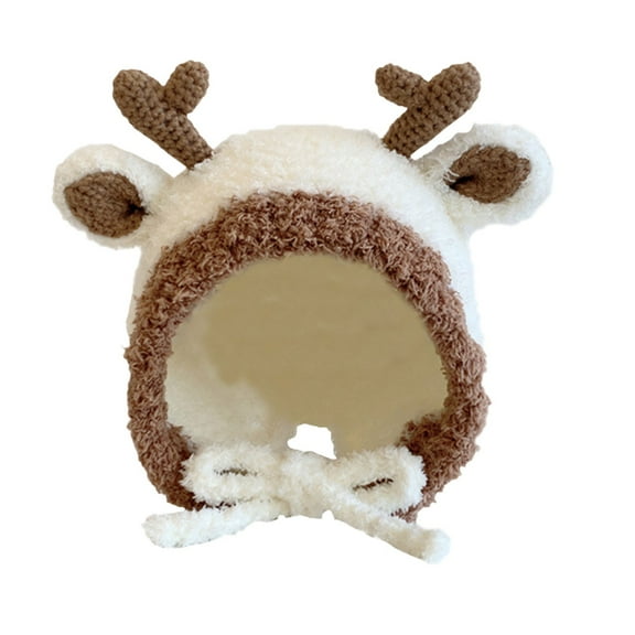 oqasdz Baby Hat Fall and Winter Cute Deer Horn Ear Protection Knitted Hat Boys and Girls Lace Up Plush Wool Hat Chunky Comfortable Winter Hat