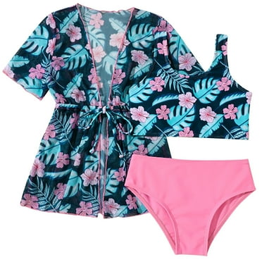 oqasdz Baby Swimsuit Girl 3PCS Rash Guard Kids Long Sleeves Bathing Suit Sun Proction Swimwear Size 6 Y-7 Y