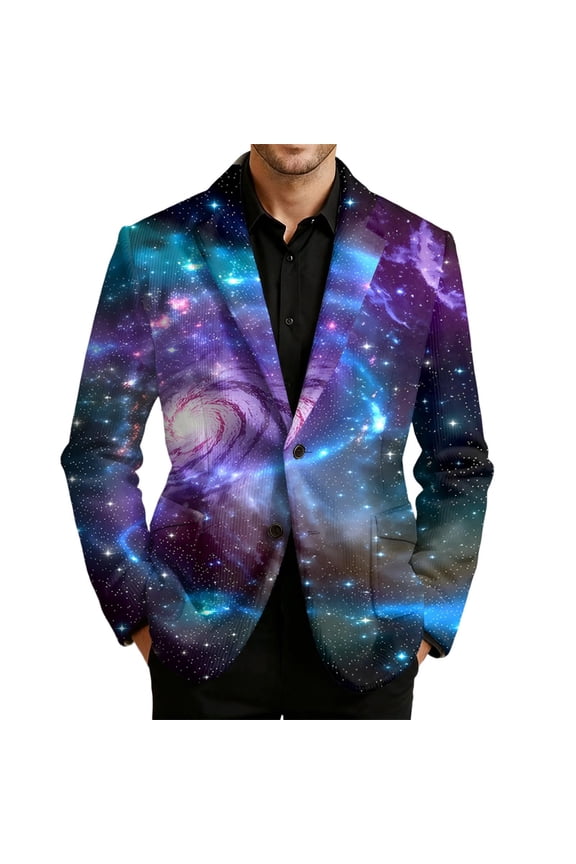 Blazer for Men Corduroy Jacket Unique Starry Sky Print Fashion Modern Gentleman Comfort Loose Fit Sport Coat Party Business Formal