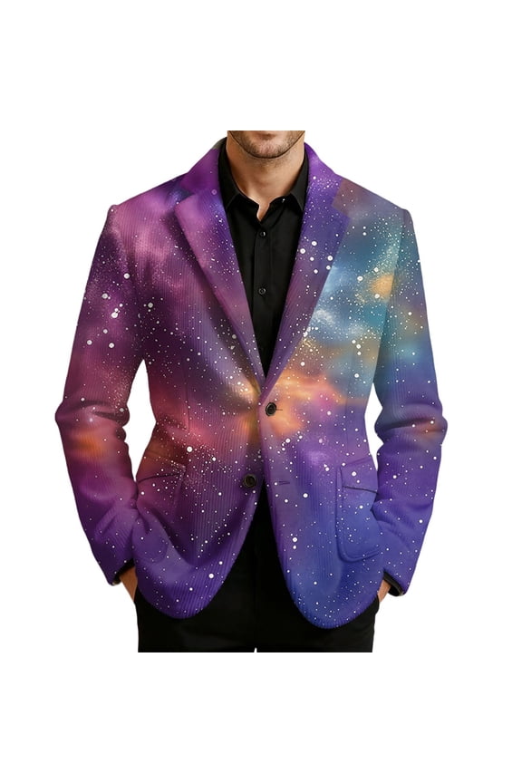 Blazer for Men Corduroy Jacket Unique Starry Sky Print Fashion Modern Gentleman Comfort Loose Fit Sport Coat Party Evening Wedding Prom