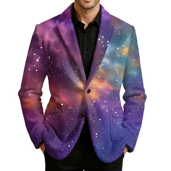 oqasdz Blazer for Men Corduroy Jacket Unique Starry Sky Print Fashion Modern Gentleman Comfort Loose Fit Sport Coat Party Evening Wedding Prom