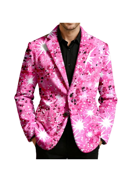 Blazer for Men Festive Velvet Corduroy Jacket Glam Print with Vibe and Modern Stretch Slim Fit Dress Coat Daily Formal Outdoor Activities