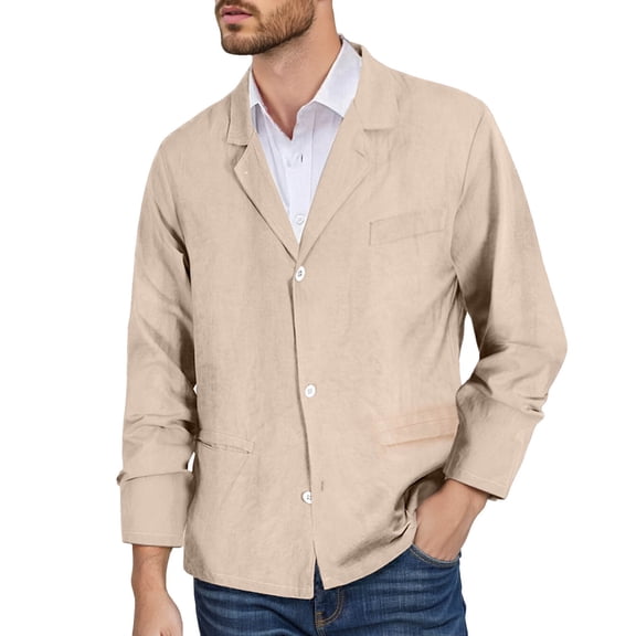 oqasdz Blazer for Men Linen Soft Lightweight Relaxed Suit for Casual Outfits Breathable Spring Autumn Coat Top,Size XL
