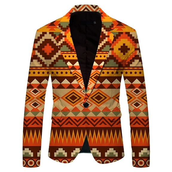 oqasdz Blazer for Men National Style Stylish Printed Pocket Buttons Down Long Sleeve Business Party Coat Top,Size 2X