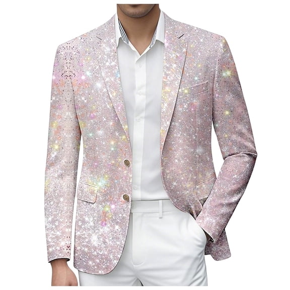 oqasdz Blazer for Men Sequin Print Jacket Glitter Embroidered Tuxedo for Groom Dinner Stretch Slim Fit Dress Coat Party Evening Wedding Prom
