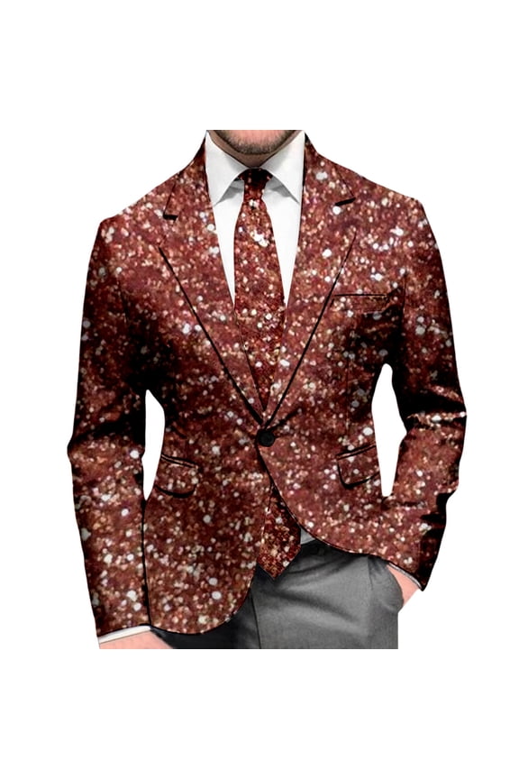 Blazer for Men Sequin Print Long Sleeve Jacket Modern Tuxedo Alternative Comfort Loose Fit Sport Coat Party Evening Wedding Prom
