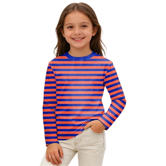 oqasdz Boys Carnival Stripe Long Sleeve Shirt Colorful Party Graphic Tee for Kids Top Stretch Loose Versatile Summer Dailywear