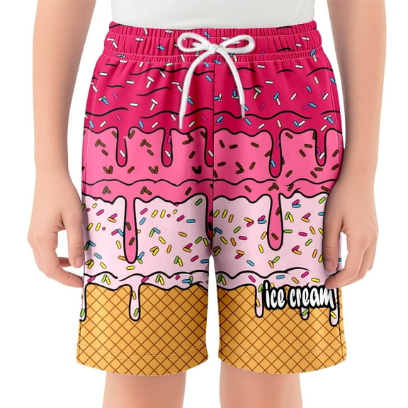 oqasdz Boys Girls Shorts Ice Cream Print Elastic Waist Breathable Drawstring Kids Child Sports Casual Baseball Shorts Size 3 Y-4 Y