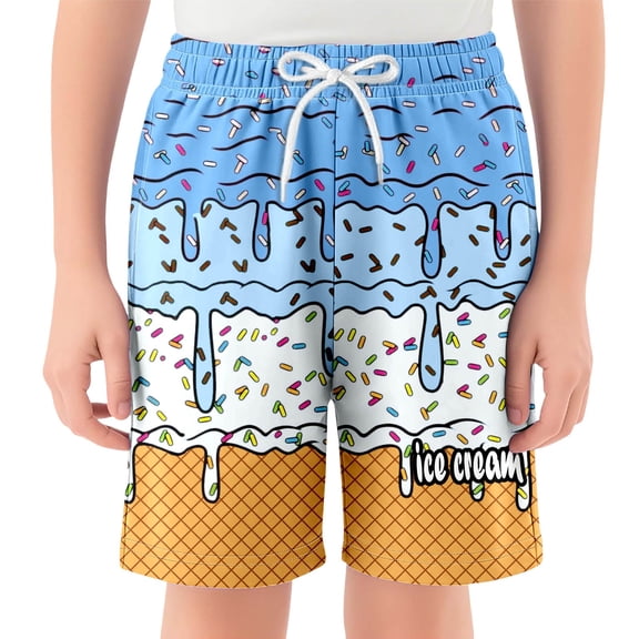 oqasdz Boys Girls Shorts Ice Cream Print Elastic Waist Breathable Drawstring Kids Child Sports Casual Baseball Shorts Size 3 Y-4 Y
