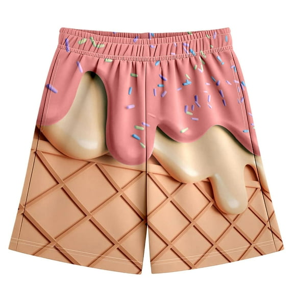 oqasdz Boys Girls Shorts Ice Cream Print Elastic Waist Breathable Swimwear Kids Child Outdoor Sports Casual Board Shorts Size 2 Y-3 Y