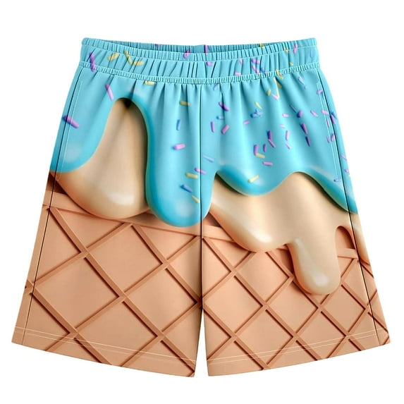 oqasdz Boys Girls Shorts Ice Cream Print Elastic Waist Breathable Swimwear Kids Child Outdoor Sports Casual Board Shorts Size 2 Y-3 Y
