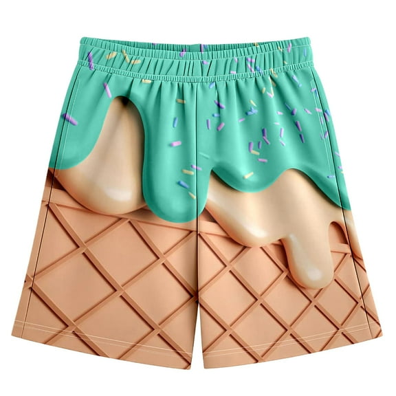 oqasdz Boys Girls Shorts Ice Cream Print Elastic Waist Breathable Swimwear Kids Child Outdoor Sports Casual Board Shorts Size 3 Y-4 Y